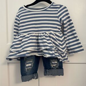 SHEIN Navy and White Striped Kids Set